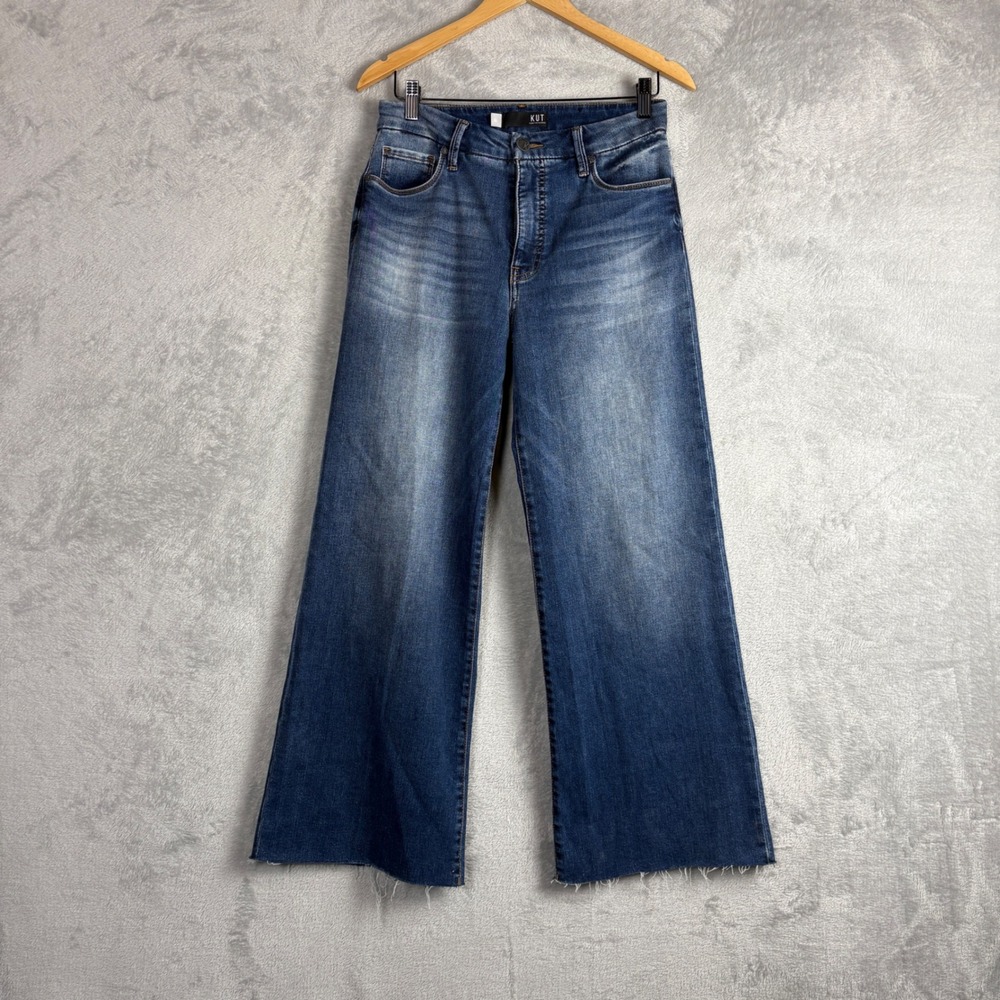 KUT from the Kloth Jeans Meg Fab Ab Wide Leg Size 6L Blue High Rise Raw Hem